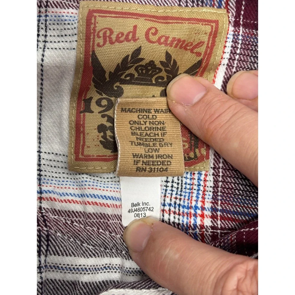 Red Camel Boys XL Flannel Button Down Shirt Plaid Burgundy White Blue L/S